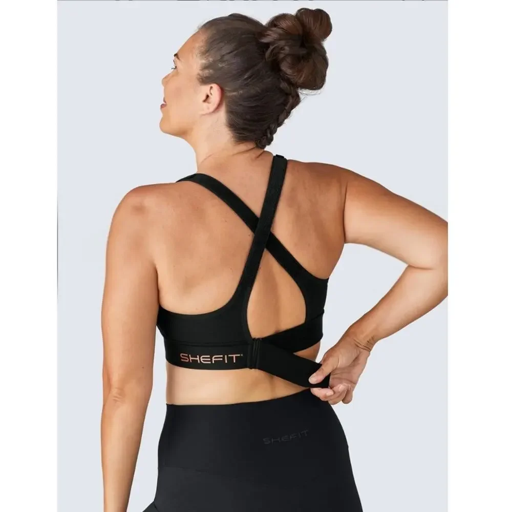 SHEFIT Ultimate Sports Bra Size 2Luxe XL High Impact Black 110002 Equestrian Zip